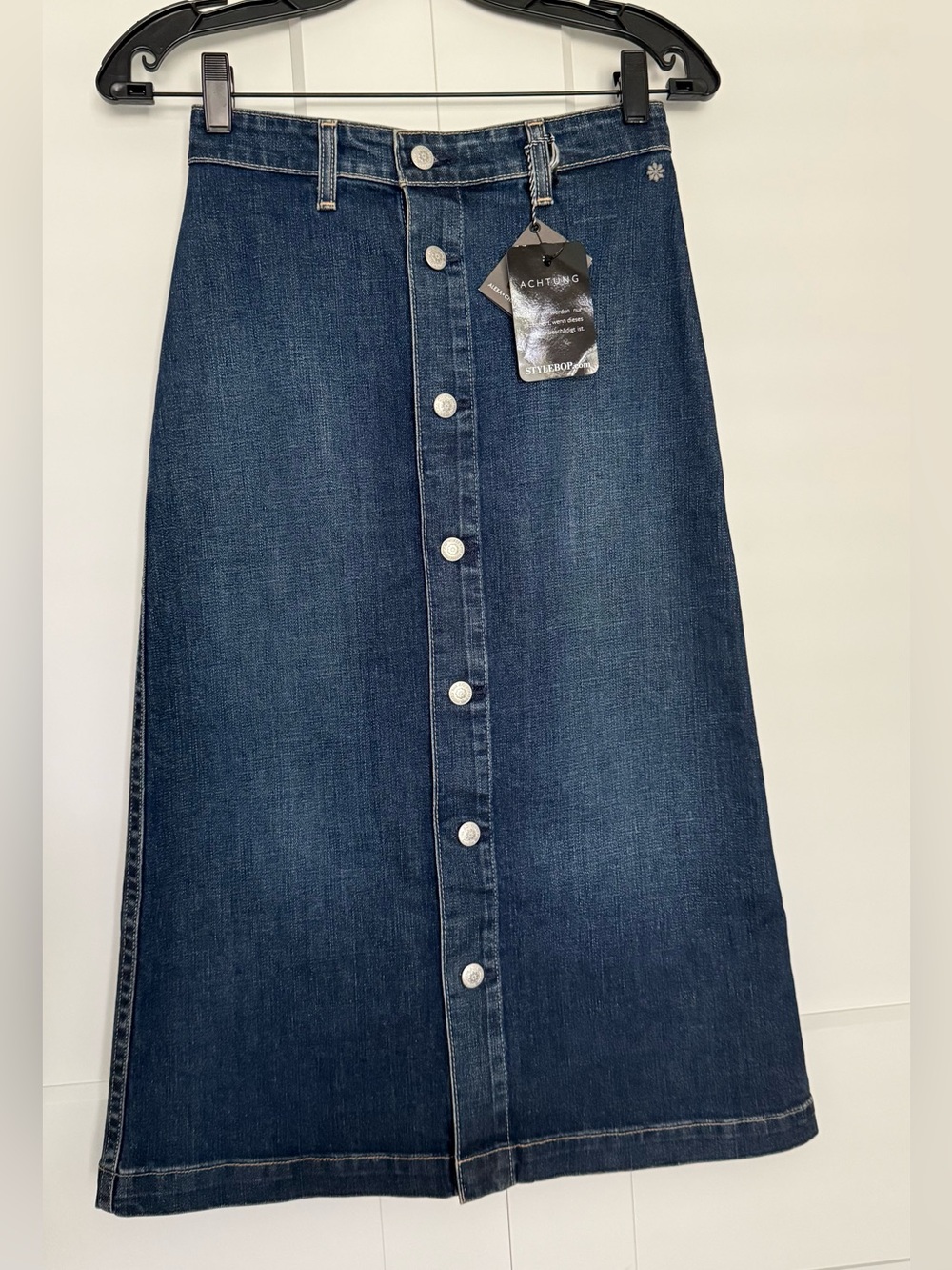 💕Alexa Chung for AG Jean-Button-Front Denim Midi Skirt - Blue - Picture 2 of 4